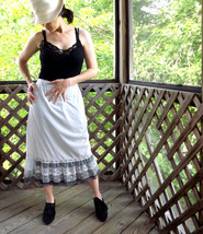 Womens Ruffled Lace Hem Long Half Slip, Gray Vintage Layered Lace Petticoat - $34.00