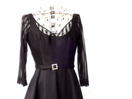 Short Formal Black Dress, Vintage Black Dress, Handmade Dress - $175.00