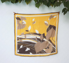 Vintage Leaf Scarf, Womens Fall Scarf, Square Yellow and Brown Nature Scarf - $22.00