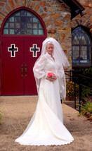 Ivory Wedding Dress Bridal Set in Chantilly Lace, Long Sleeve, Flowers Veil Slip - £292.65 GBP