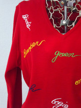 Vintage Womens Golf Sweater, Preppy Red Sweater, 1970s Embroidery Vneck ... - £30.36 GBP