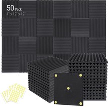 Focusound Acoustic Foam 1&quot; X 12&quot; X 12&quot; Noise Cancelling Wedge Panels, 50 Pack. - £41.40 GBP