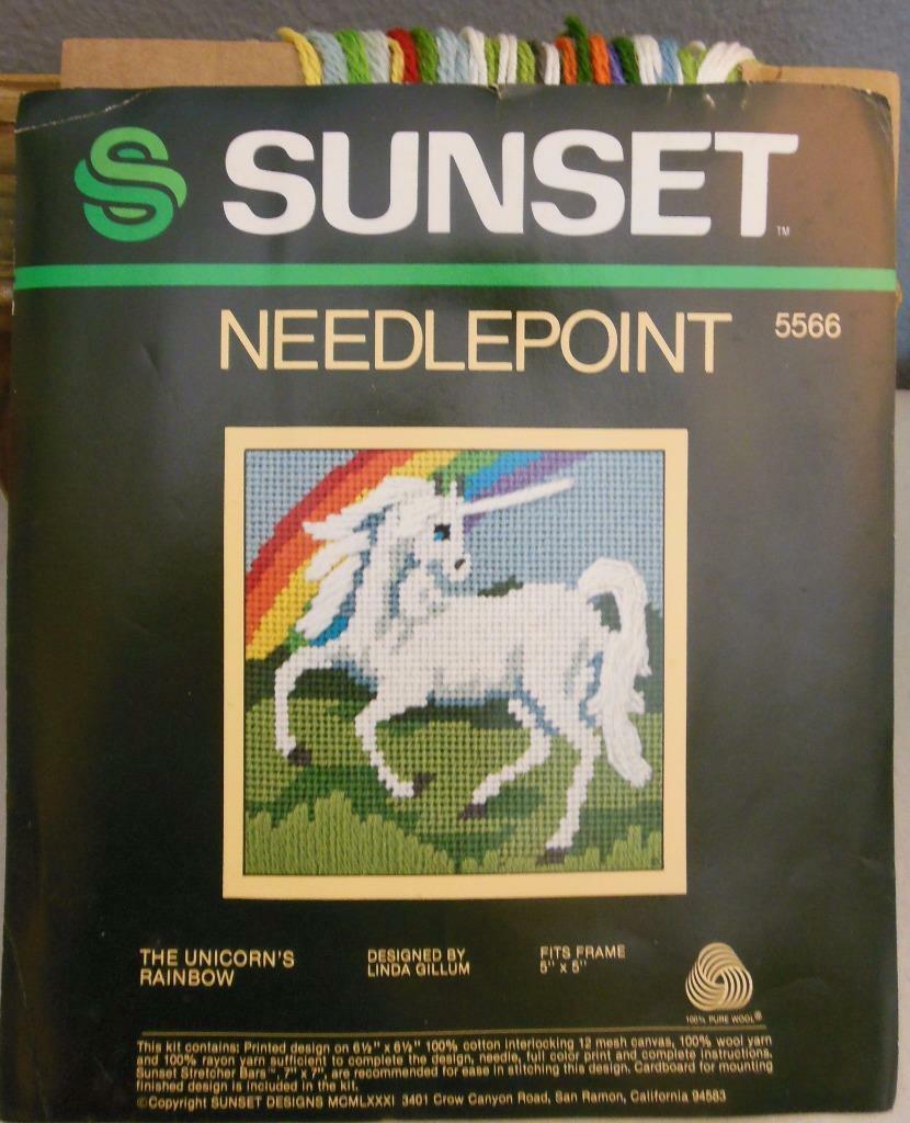 Vintage Sunset Designs Needlepoint Kit The Unicorns Rainbow Linda Gillum 1981 - £12.72 GBP