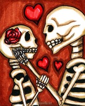 skeleton lovers romance -original day of the dead art - dark fantasy- 8x10 inch- - £12.57 GBP