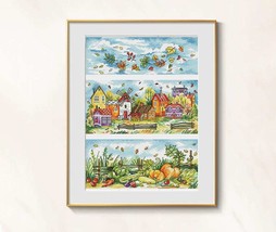 Autumn Sampler cross stitch triptych pattern pdf - needlepoint autumn fruit - $16.69