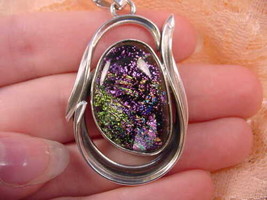 (#D-317) DICHROIC Fused GLASS SILVER Pendant PURPLE GREEN PINK - £66.16 GBP