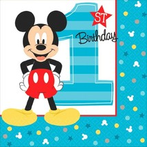 Mickey Mouse Fun to Be One 16 Beverage Napkins 1st Birthday Party - £3.26 GBP