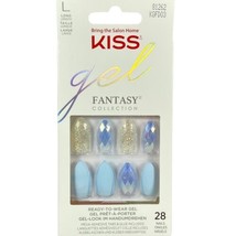 NEW Kiss Nails Gel Fantasy Press or Glue Manicure Long Gel Almond Blue Silver - £11.87 GBP