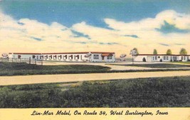 Lin Mar Motel Route 34 West Burlington Iowa 1954 linen postcard - $7.43