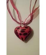 Red With Black Dots Blown Glass Heart Pendant On Triple Strand Organza R... - £5.58 GBP