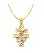 Genuine 14k Tri-Tone 0.90&quot; Ornate Caravaca Cross Pendant Necklace 16&quot; to... - $405.00+