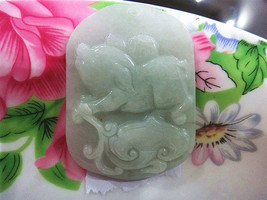 Free Shipping - Hand carved Natural  green jadeite jade carved Zodiac Pig charm  - £30.44 GBP