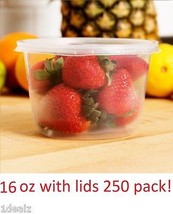 16 oz Plastic Clear Round Deli Food/Soup Storage Container Cups w/ Lids 250 pack - £113.47 GBP