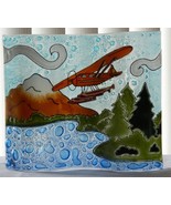 Float Plane Wavy Fused Art Glass on Vivid Blue Lake Lodge Decor Made in ... - £38.48 GBP