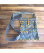 Small Mini Embroidered Denim Jean Purse Bag with Long Strap Blue Gold - €8,43 EUR