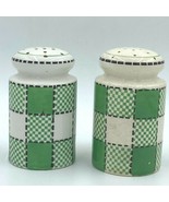 Vintage Checkers Japan Salt Pepper Shaker Range Set Green Checked Cerami... - £15.88 GBP