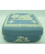 Vintage England Wedgwood Blue Jasperware Lidded Square Chariot Trinket Box  - $54.33 CAD