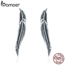 Authentic 925 Sterling Silver Vintage Feather Wings Cuff Drop Earrings for Women - £17.00 GBP