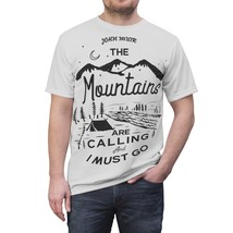 Unisex Nature Tee: &quot;The Mountains Are Calling&quot; Illustration, Soft Microf... - £31.59 GBP+