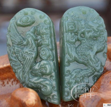 Free Shipping -  Natural Green jade carved  dragon Phoenix  Round Shape Jade Pen - £15.79 GBP