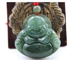Free Shipping -perfect Natural dark Green jade Laughing Buddha Jadeite Jade char - £16.23 GBP