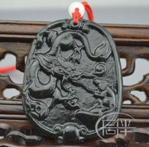 Free Shipping - good luck Natural black jade Carved Dragon and rat Pendant charm - £15.01 GBP