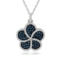 1.40 Ct Blue Lab-Created Sapphire Floral Pendant Necklace Sterling Silver - £50.38 GBP