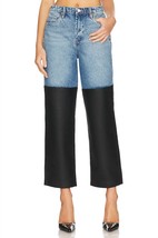 Blanknyc ribcage straight leg denim with faux leather pants in light blue and - $95.04