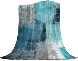 Turquoise Blanket Gray Aqua Abstract Paint Art Graffiti Lattice Super Soft - £28.00 GBP