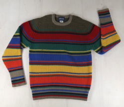 Lands End Rainbow Striped Pure Wool Pullover Crew Sweater Mens Large Vin... - £46.46 GBP