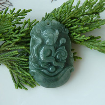 Free Shipping - good luck Amulet NATURAL dark Green jade carved  Monkey  Pendant - £15.98 GBP