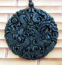 Free Shipping - good luck Gift pendant  , Natural black Jadeite Jade carved  dra - £15.62 GBP