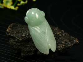 Free Shipping - Good luck Hand- carved Natural Green Cute Cicada Jadeite Jade ch - £15.80 GBP