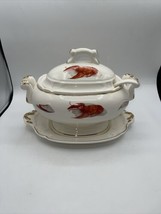 Lobster Crab Shrimp Soup Lidded Tureen w/ Ladle And Tray Unmarked 12” x ... - £59.13 GBP