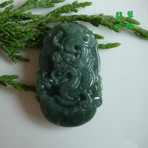 Free Shipping -good luck Amulet Natural dark green Jadeite Jade  Dragon charm Pe - £15.41 GBP