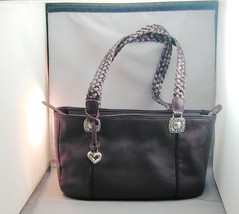 Brighton Burgundy Pebbled Leather Woven Handles Patent Tote Bag Purse +Strap FAB - £98.29 GBP