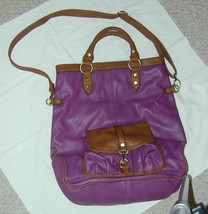 MMS Studio Purple Tan Vegan Leather Handbag HOBO Shoulder NWOT - $39.99