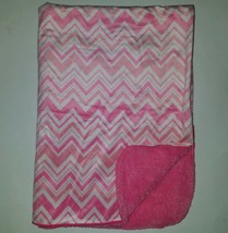 Pink White Chevron Print Baby Blanket Girl SOFT Fleece Security Lovey 30&quot; x 40&quot; - £18.80 GBP