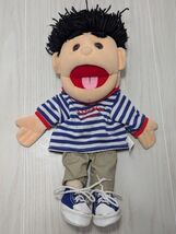 Sunny &amp; Company vintage  boy hand puppet black hair Blue striped Sunny J... - $19.79