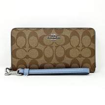 Coach Long Zip Around Wallet in Signature Canvas Khaki Marble Blue C4452 New - £236.39 GBP