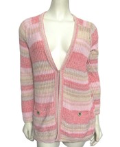 TORY BURCH Erin Pink Multicolor Stripe Cardigan M 100% Cotton Knit MRSP ... - £62.91 GBP