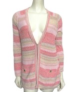 TORY BURCH Erin Pink Multicolor Stripe Cardigan M 100% Cotton Knit MRSP ... - £63.07 GBP