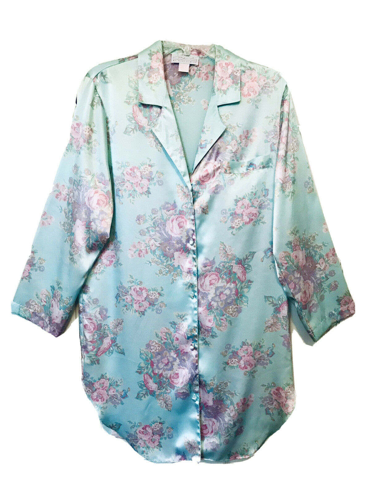 Me 2 By Miss Elaine Vintage 90’s Light Blue Floral Long Sleeve Night Shi... - $29.97