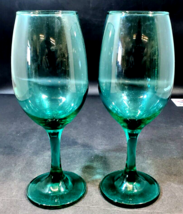 Set of 2 Light Aqua Blue/Green 8 1/8&quot; Goblets Wine Water Glasses Teardrop - £19.34 GBP