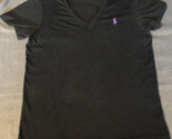 WOMENS RALPH LAUREN SPORT SHORT SLEEVE BLACK  AND PURPLE  V NECK T SHIRT - $13.06