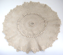 Vintage Hand Crocheted Tan Ecru Centerpiece Doily 14&quot; Diameter Flower Center - £7.88 GBP