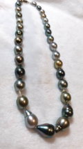 Handmade Multi-Color Black Tahitian Sea Drop-Shape Pearl Necklace X&#39;mas gift - £1,008.57 GBP
