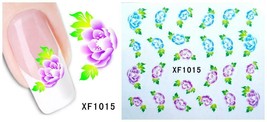 Nail Art Water Transfer Sticker Decal Stickers Pretty Flowers Pink Green XF1015 - £2.34 GBP