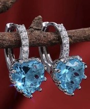 Blue Heart Crystal Earrings - Drop Dangle Earrings Blue Topaz &amp; Cubic Zi... - £11.94 GBP