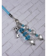 Heart Crystal Glass Handmade Cell Phone Charm Lanyard Strap Aqua White New - $282.06 MXN